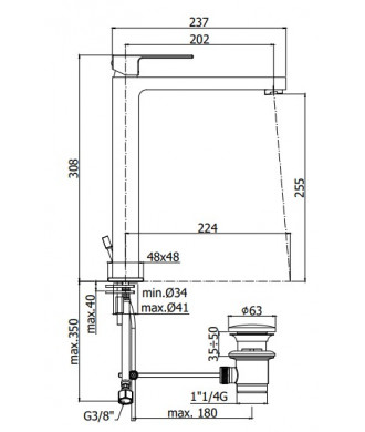 PAFFONI - MISCLEATORE LAVABO PROLUNGATO - EFFE