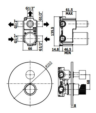 PAFFONI - MISCELATORE INCASSO DOCCIA 3 USCITE + 3 - JO