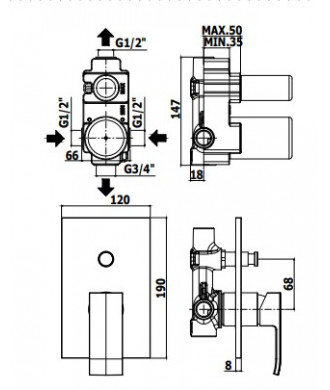 EFFE -MISCELATORE INCASSO DOCCIA 2USCITE - PAFFONI