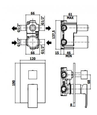 EFFE - MISCELATORE INCASSO DOCCIA 2 USCITE + 1 -PAFFONI