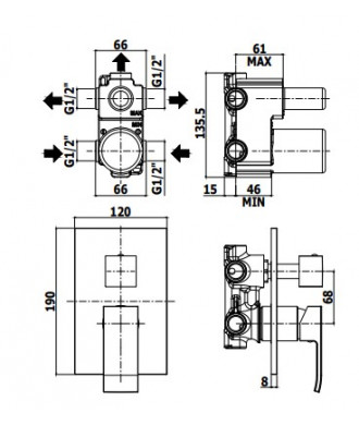 EFFE - MISCELATORE INCASSO DOCCIA 3 USCITE + 3 - PAFFONI