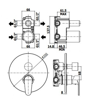 GREEN -MISCELATORE INCASSO DOCCIA 2 USCITE + 1 - PAFFONI