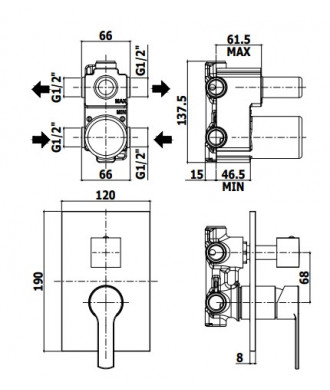 RED - MISCELATORE INCASSO DOCCIA 2 USCITE + 1 - PAFFONI