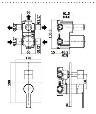 RINGO - MISCELATORE INCASSO DOCCIA 3 USCITE + 3 - PAFFONI