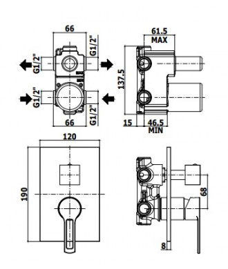 RINGO - MISCELATORE INCASSO DOCCIA 2 USCITE + 1 - PAFFONI