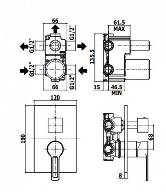 RINGO - MISCELATORE INCASSO DOCCIA 3 USCITE + 1 - PAFFONI