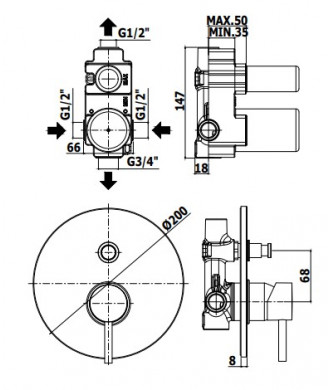 STICK - MISCELATORE INCASSO DOCCIA 2 USCITE - PAFFONI