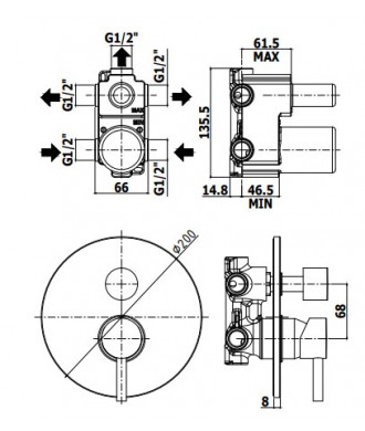 STICK - MISCELATORE INCASSO DOCCIA 3 USCITE + 3 - PAFFONI