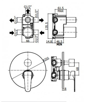 SLY - MISCELATORE INCASSO DOCCIA 3 USCITE + 3 - PAFFONI