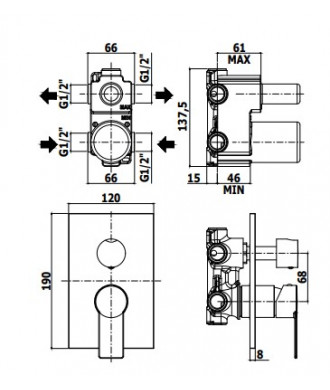 TANGO - MISCELATORE INCASSO DOCCIA 2 USCITE + 1 - PAFFONI