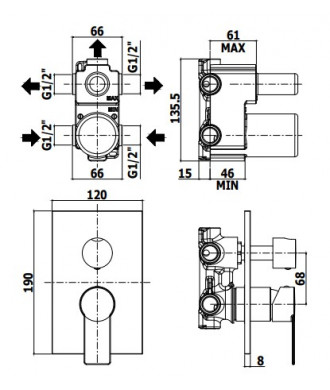 TANGO - MISCELATORE INCASSO DOCCIA 3 USCITE + 3 - PAFFONI