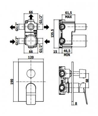 TILT - MISCELATORE INCASSO DOCCIA 3 USCITE + 3 - PAFFONI