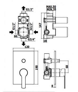 RED - MISCELATORE INCASSO DOCCIA 2 USCITE - PAFFONI