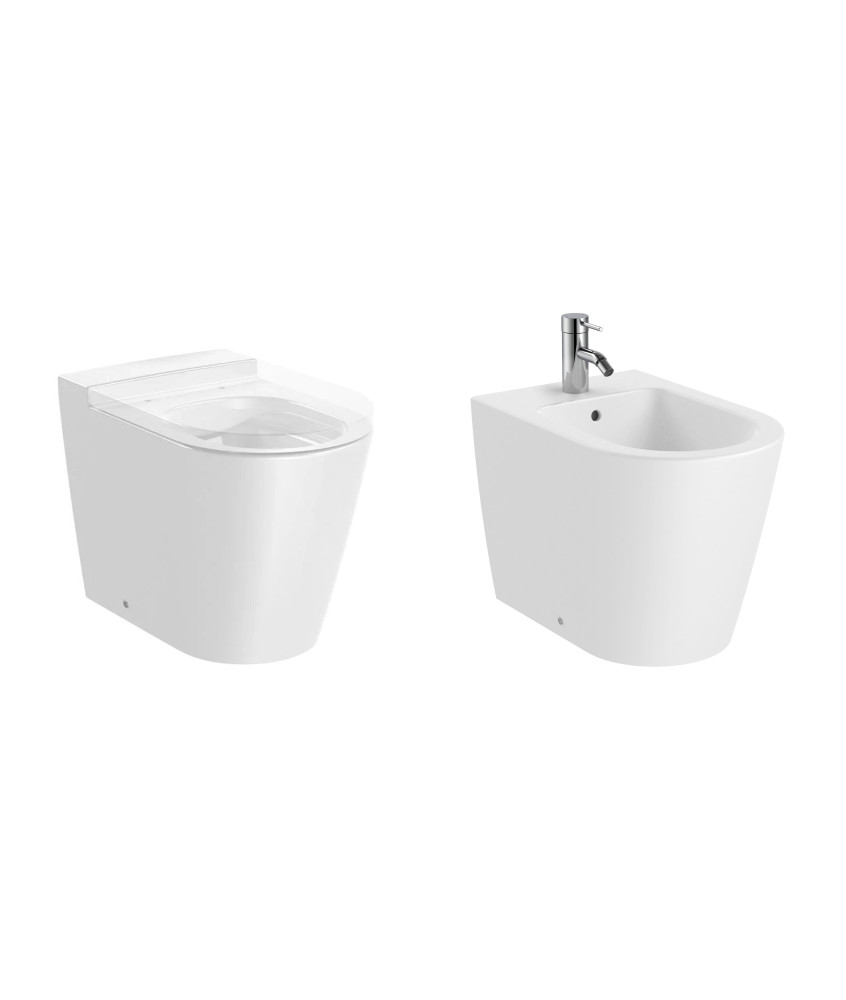 Coppia Vaso Rimless e Bidet a Pavimento "Inspira" ROCA