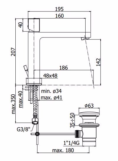 PAFFONI - MISCLEATORE LAVABO CUBO - ELLE