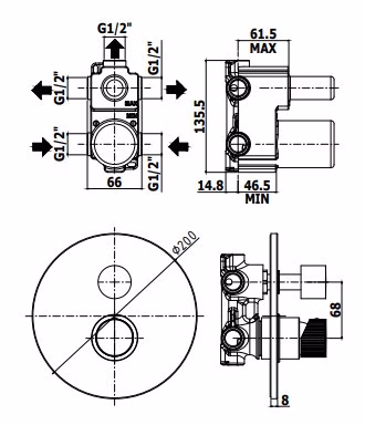 PAFFONI - MISCELATORE INCASSO DOCCIA 3 USCITE + 3 - JO