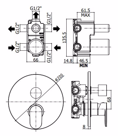 CANDY -MISCELATORE INCASSO DOCCIA 3 USCITE + 3 - PAFFONI
