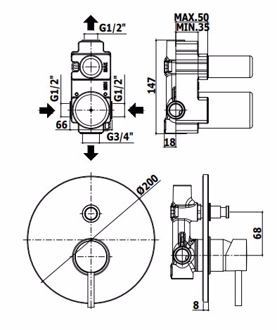 STICK - MISCELATORE INCASSO DOCCIA 2 USCITE - PAFFONI STICK - MISCELATORE INCASSO DOCCIA 2 USCITE - PAFFONI