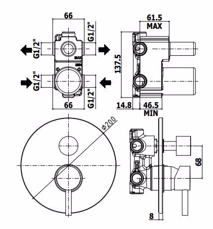 STICK - MISCELATORE INCASSO DOCCIA 2 USCITE + 1 - PAFFONI