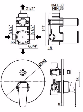 SLY - MISCELATORE INCASSO DOCCIA 2 USCITE - PAFFONI SLY - MISCELATORE INCASSO DOCCIA 2 USCITE - PAFFONI
