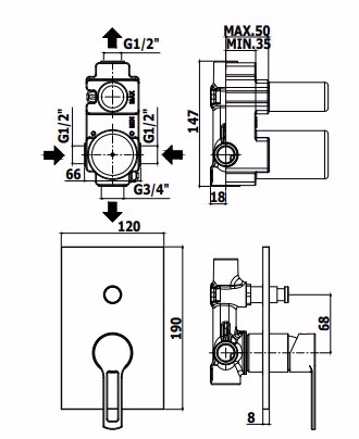 RINGO - MISCELATORE INCASSO DOCCIA 2 USCITE - PAFFONI RINGO - MISCELATORE INCASSO DOCCIA 2 USCITE - PAFFONI