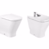 coppia sanitari squadrati a pavimento ad altezza maggiorata roca the gap square comfort