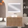 Mobile bagno Catinus design cannettato rovere tabacco con lavabo appoggiato