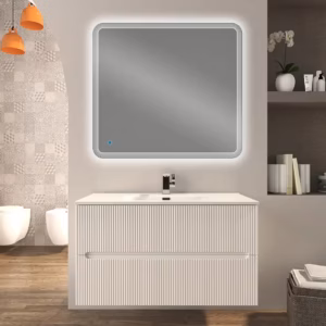 Mobile bagno Plissé design cannettato bianco opaco con lavabo integrato