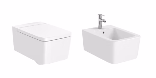 coppia sanitari sqaudrati sospesi con sedile coprivaso inspira sqaure roca