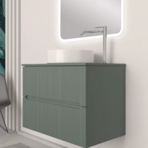 Mobile bagno Catinus sospeso design cannettato verde opaco opaco con lavabo appoggiato