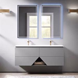 mobile bagno sospeso karine a due ante con lavabo integrato 140 cm grigio nuvola